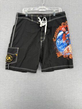 Captain Morgan Board Shorts Mens 36 8" Pirate Swim Trunks Rum Logo Drawstring